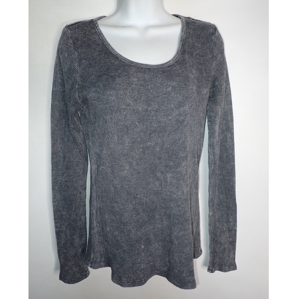 American Age Women's Long Sleeve Lace Back Thermal Top Grey Large